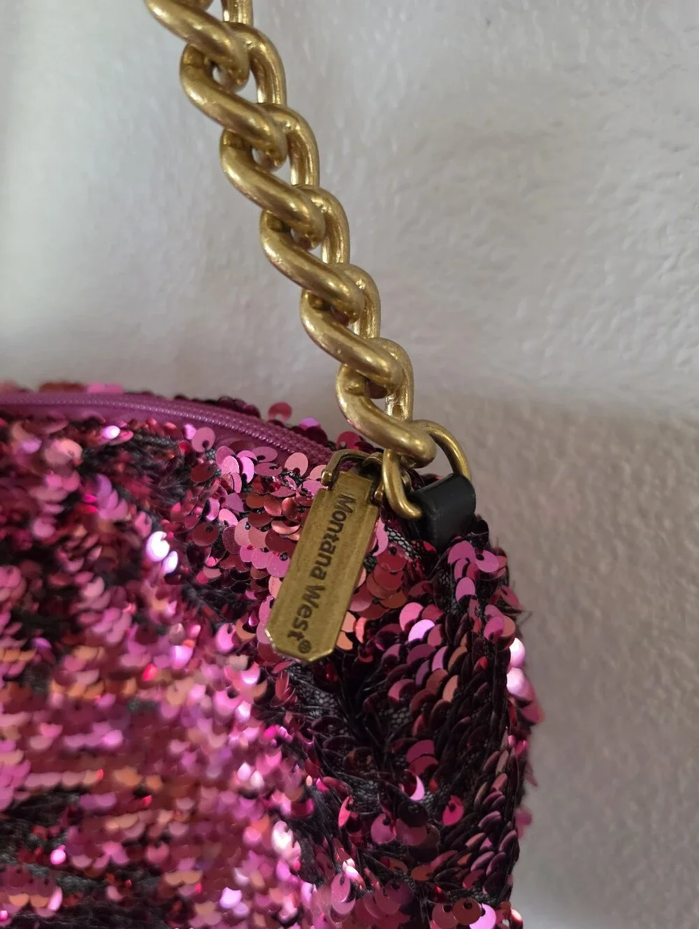 MONTANA WEST Sequin Hand Bag Link & Crossbody Straps Shiny Pink Night Out!